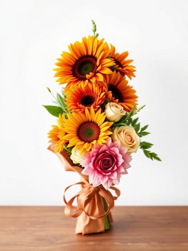 Premium Seasonal bouquet featuring vibrant seasonal flowers with elegant ribbon finish — Side